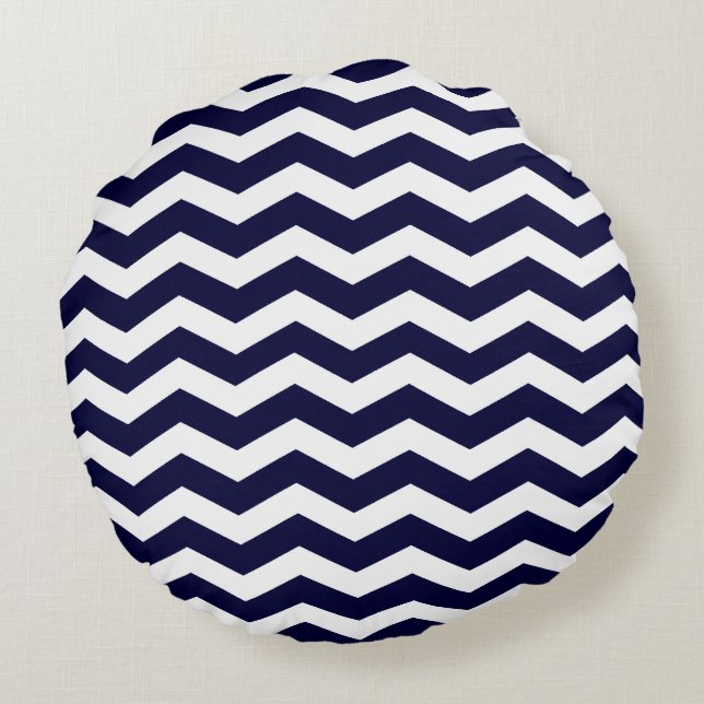 Navy Blue Chevron Pattern Round Pillows (Back)