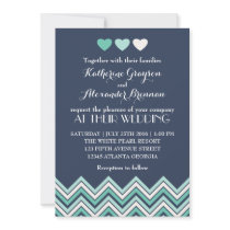 Navy Blue Chevron Pattern Wedding Invitation