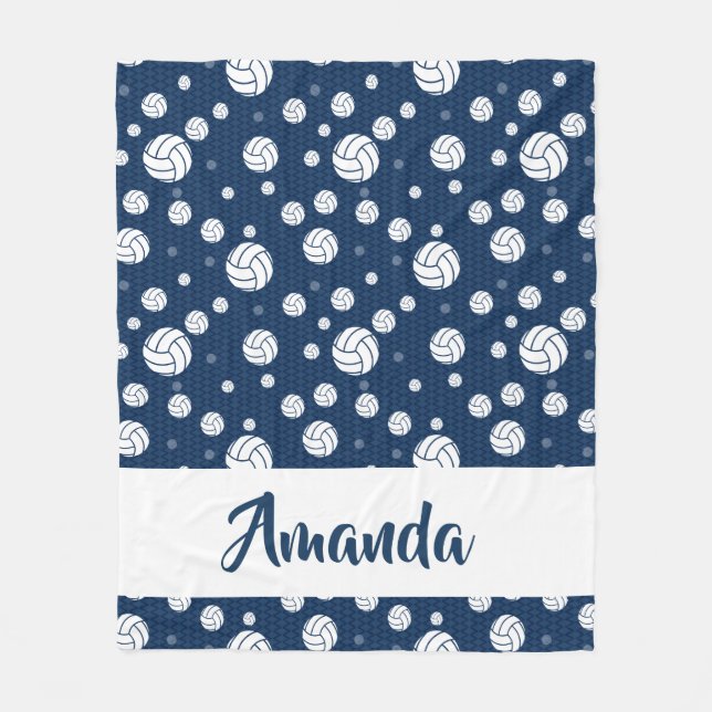 Navy Blue Chevron Volleyball Pattern Fleece Blanket (Front)