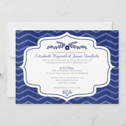 Navy Blue Chevron Wedding Invitations
