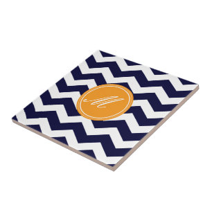 Navy Blue Chevron with Monogram Tiles