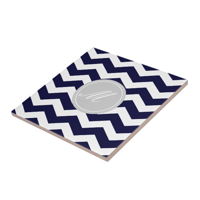 Navy Blue Chevron with Monogram Tiles (Side)
