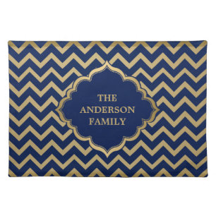 Navy Blue & Chevron Zigzag Pattern Cloth Placemat