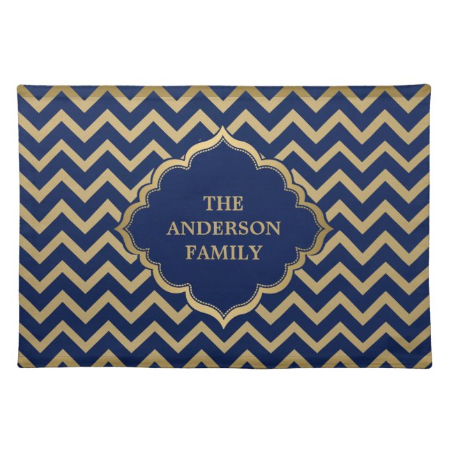 Navy Blue &  Chevron Zigzag Pattern Cloth Placemat (Front)