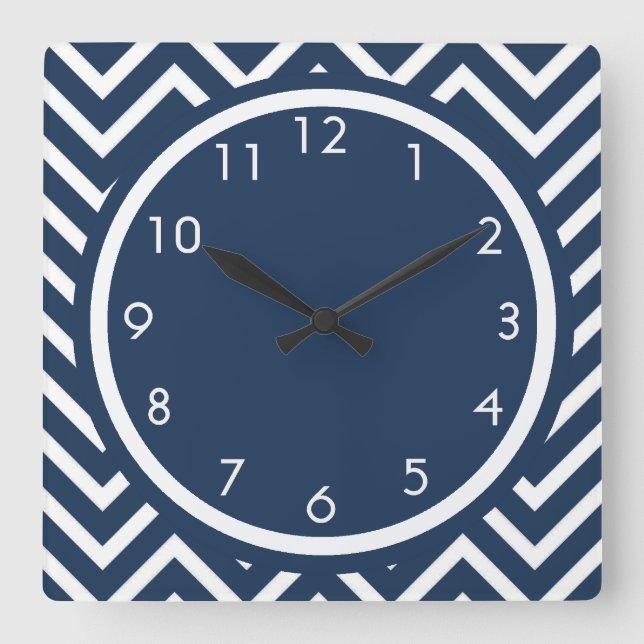 Navy Blue Chevron Zigzag Pattern Square Wall Clock (Front)