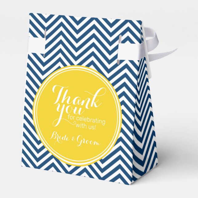 Navy Blue Chevrons - Wedding Thank You Favor Boxes (Back Side)