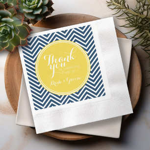 Navy Blue Chevrons with Custom Yellow Monogram Paper Napkins