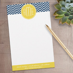 Navy Blue Chevrons with Custom Yellow Monogram Stationery