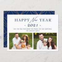 Navy Blue Chic 2021 Happy New Year 2 Photo Holiday Card