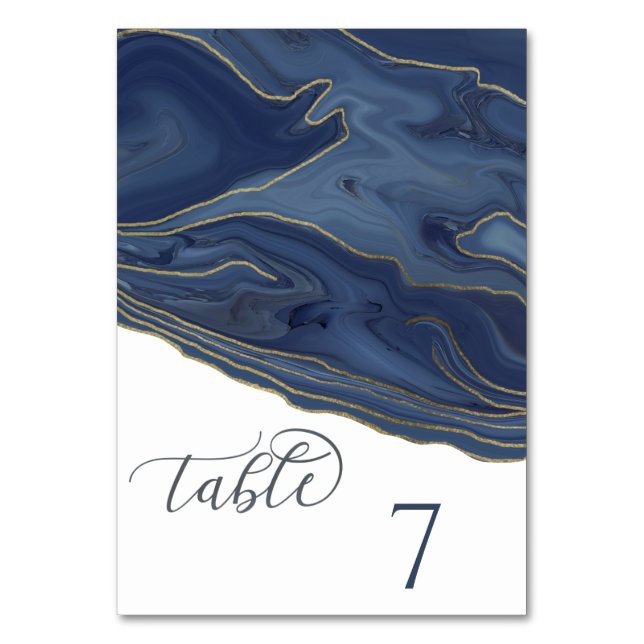 Navy blue  chic agate romantic elegant table number (Front)