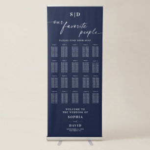 Navy blue Chic Calligraphy Wedding Seating Chart Retractable Banner