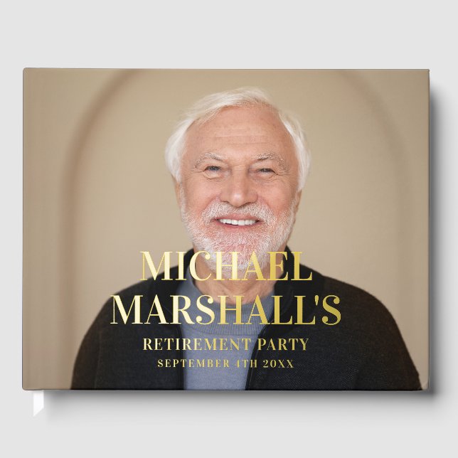 NAVY BLUE CHIC MONOGRAM RETIREMENT PHOTO FOIL GUEST BOOK  (Front)