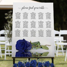 Navy Blue Chic Rose 15 Table Wedding Seating Chart Foam Board