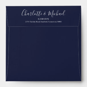 Navy Blue Chic Script Return Address Square Envelope