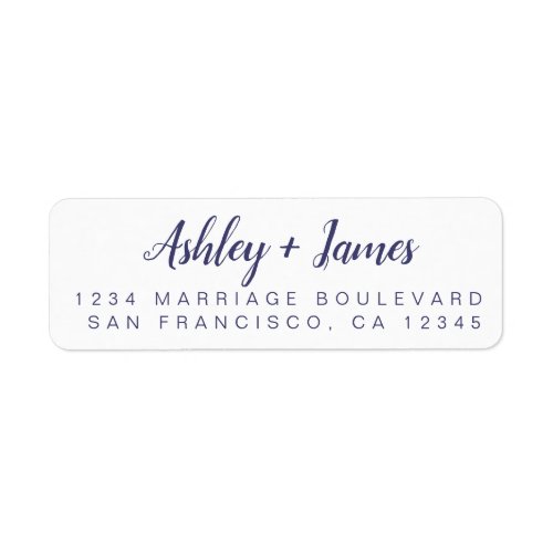 Navy Blue Chic Script Wedding Return Address Label