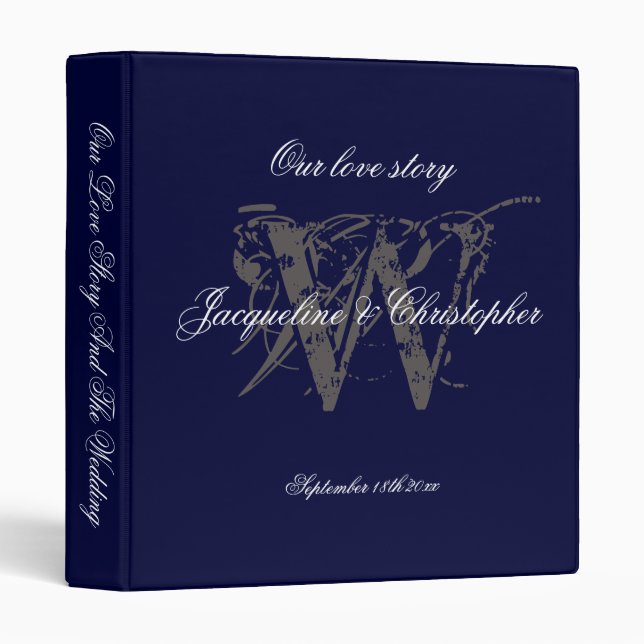 Navy Blue Chic Wedding Planner Keepsake 3 Ring Binder (Front/Spine)