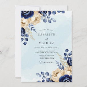 Navy Blue Chic Winter Wedding Invitation