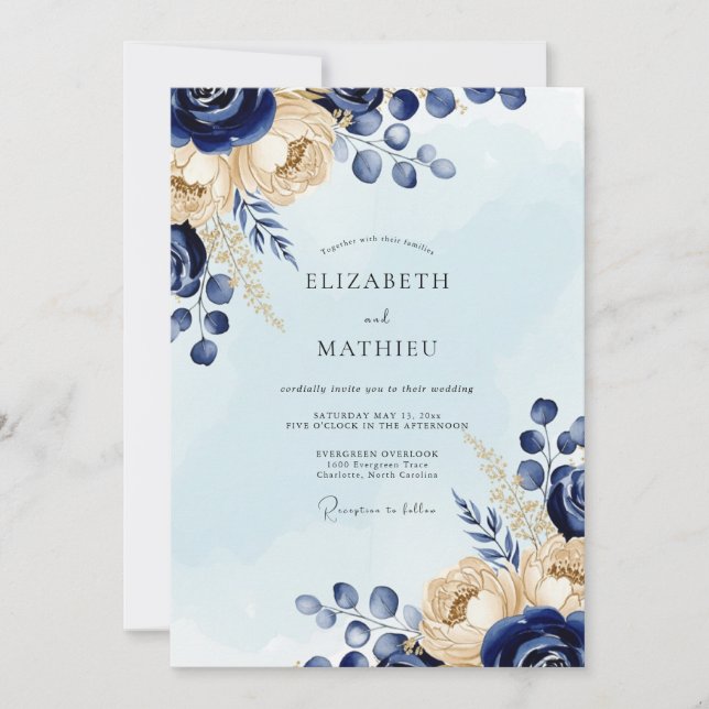Navy Blue Chic Winter Wedding Invitation (Front)