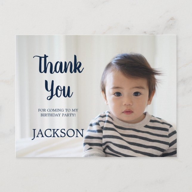 Navy blue Child's Birthday Thank You Postcard (Front)