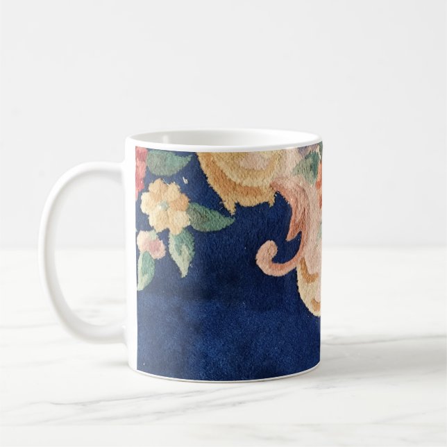 Navy Blue Chinese Rug design Diagonal Coffee Mug (Left)