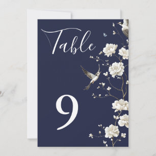 Navy Blue Chinoiserie Floral Garden Table Numbers