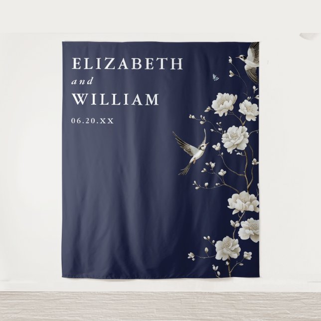 Navy Blue Chinoiserie Wedding Photo Backdrop (Front)
