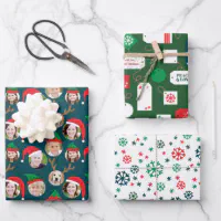 Funny Custom Face Photo Santa's Elves Christmas Wrapping Paper Sheets