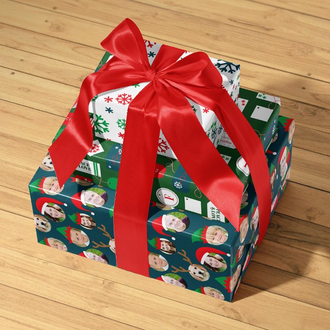 Navy Blue Christmas Crew Six Photo Custom Wrapping Paper Sheets (Creator Uploaded)