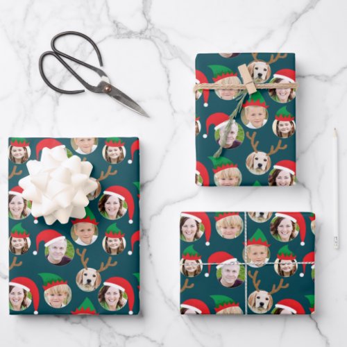 Navy Blue Christmas Crew Six Photo Custom Wrapping Paper Sheets