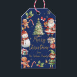 Navy Blue Christmas Santa Elf Snowman Gingerbread  Gift Tags<br><div class="desc">Festive Christmas gift tag.  Double Sided.  Personalize it with your own wording.  
(c) Somerset Fine Paperie</div>