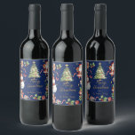 Navy Blue Christmas Santa Elf Snowman Gingerbread  Wine Label<br><div class="desc">Festive Christmas Wine Bottle Labels.  Double Sided.  Personalize them with your own wording.  
(c) Somerset Fine Paperie</div>