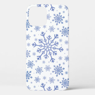 Navy Blue Christmas Snowflakes on Winter White iPhone 12 Pro Case