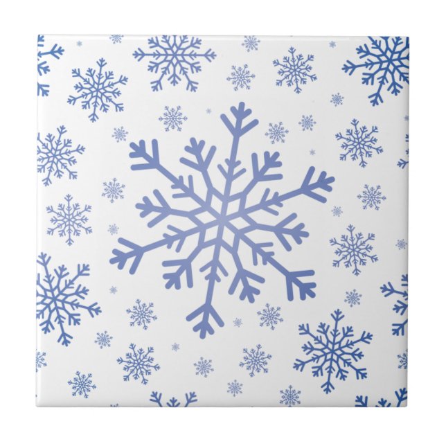 Navy Blue Christmas Snowflakes on Winter White Ceramic Tile (Front)