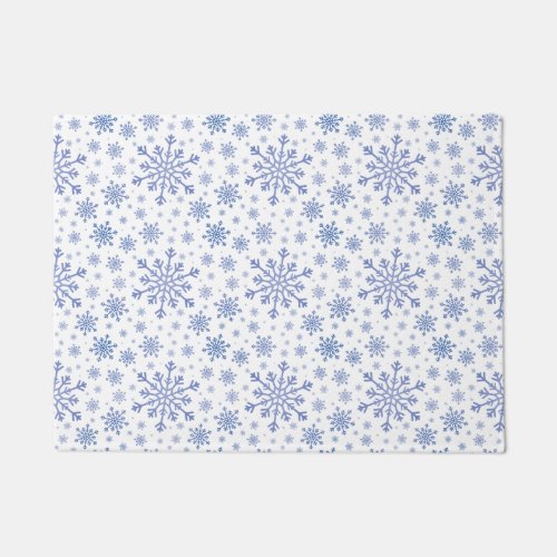 Navy Blue Christmas Snowflakes on Winter White Doormat