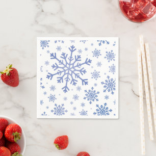 Navy Blue Christmas Snowflakes on Winter White Napkins