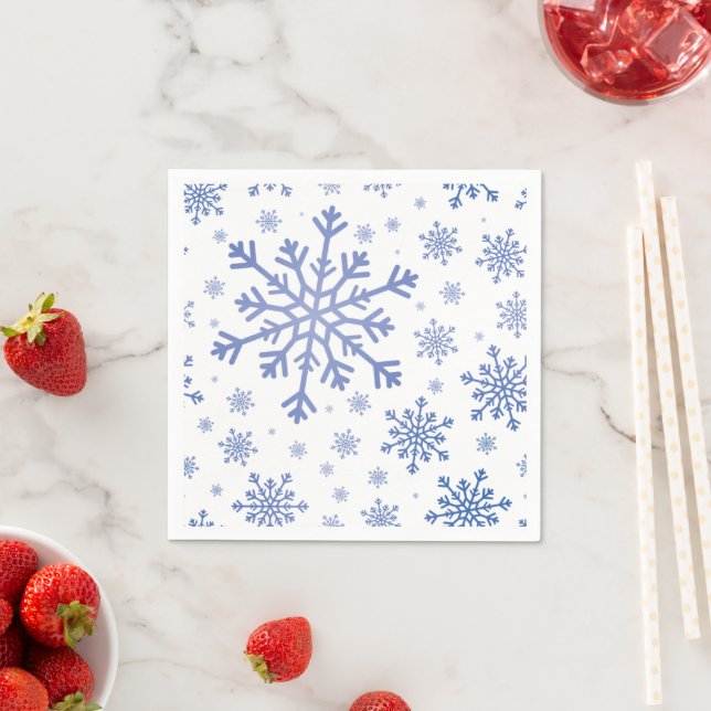 Navy Blue Christmas Snowflakes on Winter White Napkins (Insitu)