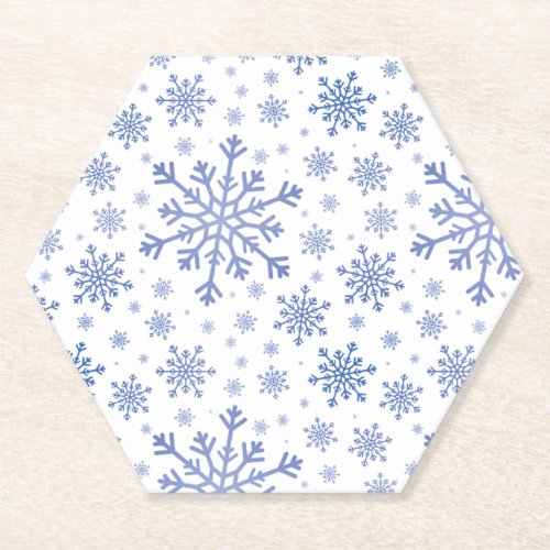 Navy Blue Christmas Snowflakes on Winter White Paper Coaster