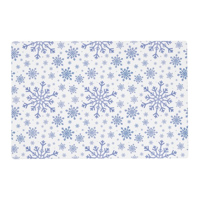 Navy Blue Christmas Snowflakes on Winter White Placemat (Front)