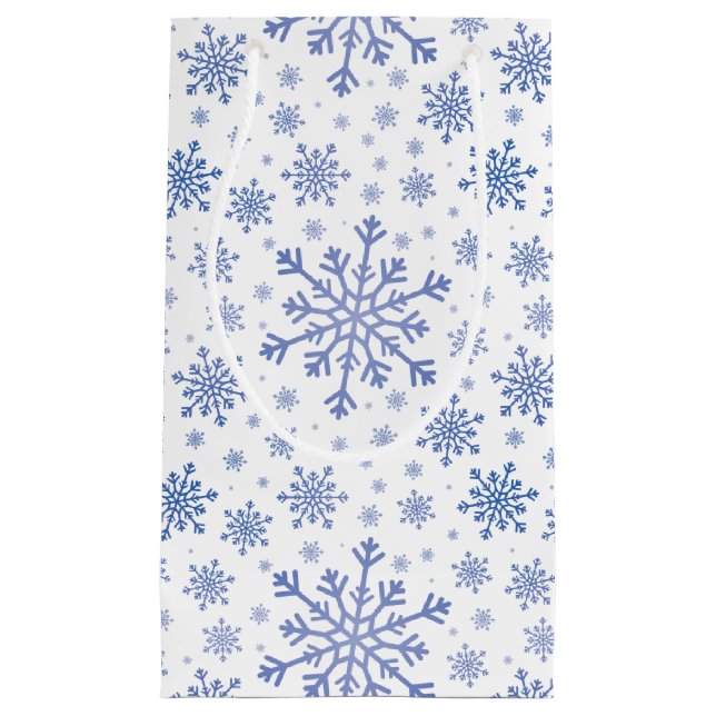 Navy Blue Christmas Snowflakes on Winter White Small Gift Bag (Front)