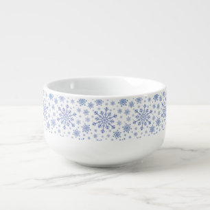 Navy Blue Christmas Snowflakes on Winter White Soup Mug