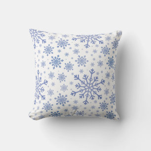 Navy Blue Christmas Snowflakes on Winter White Throw Pillow