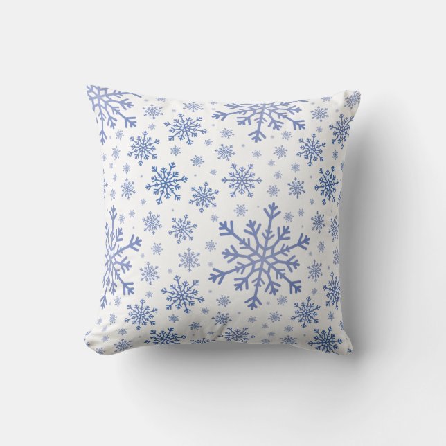 Navy Blue Christmas Snowflakes on Winter White Throw Pillow (Front)