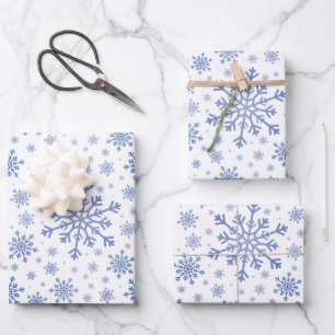 Navy Blue Christmas Snowflakes on Winter White Wrapping Paper Sheets
