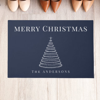 Navy blue Christmas tree personalized doormat