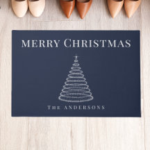 Navy blue Christmas tree personalized doormat