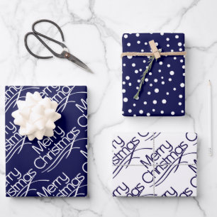 Navy blue Christmas typography and dots holiday Wr Wrapping Paper Sheets