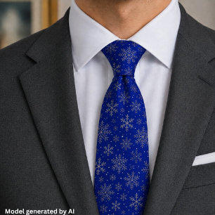 Navy Blue Christmas w/ Elegant Snowflakes Neck Tie