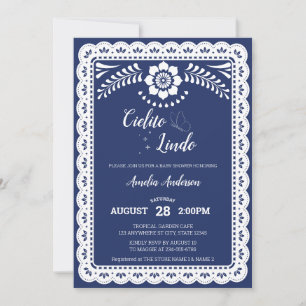 Navy Blue Cielito Lindo Papel Picado Baby Shower Invitation
