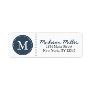 Navy Blue Circle Dots Custom Monogram Label