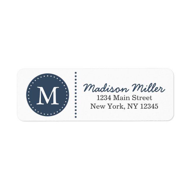 Navy Blue Circle Dots Custom Monogram Label (Front)